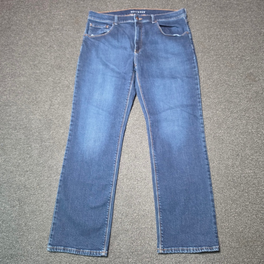 Mott & Bow Straight Leg Jeans Blue Mens 36x32 Dark Wash Stretch Denim Casual